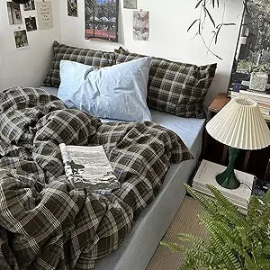 Queen Size Buffalo Plaid Duvet Cover Set 3 Piece Bamboo Fiber Bedding