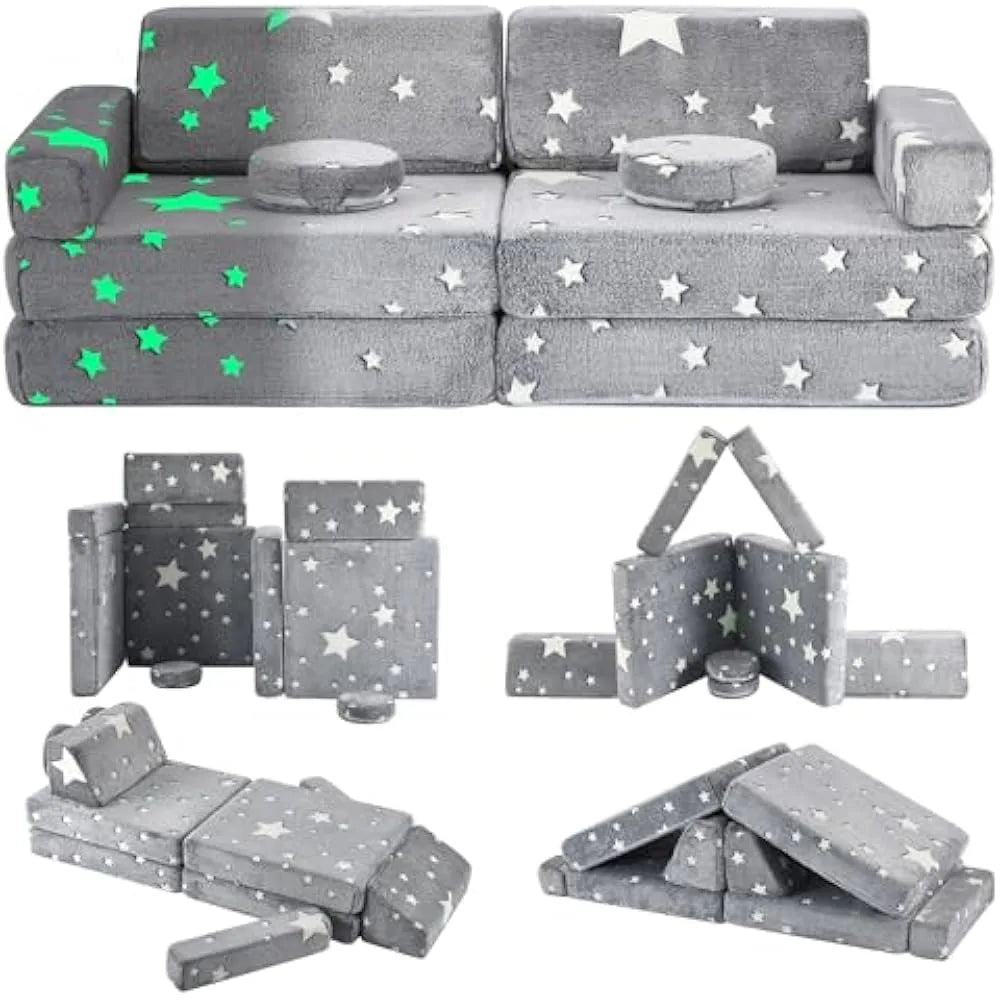 Modular Play Couch, 10PCS Creative Sectional Fort Building Sofa,for Bedroom Convertible Soft Foam Furniture Floor Cushion
