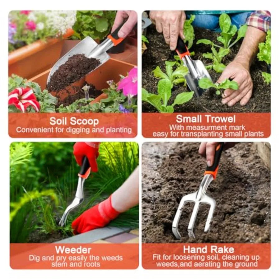 Garden Tools Set, 8 Pcs Gardening Tools Set with Non Slip Ergonomic Handle, Heavy Duty Garden Tool Set with Storage Bag, Garden