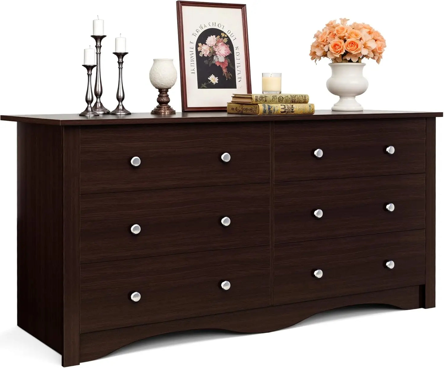 JUMMICO 6 Drawer Dresser For Bedroom Modern Wood Storage Chest