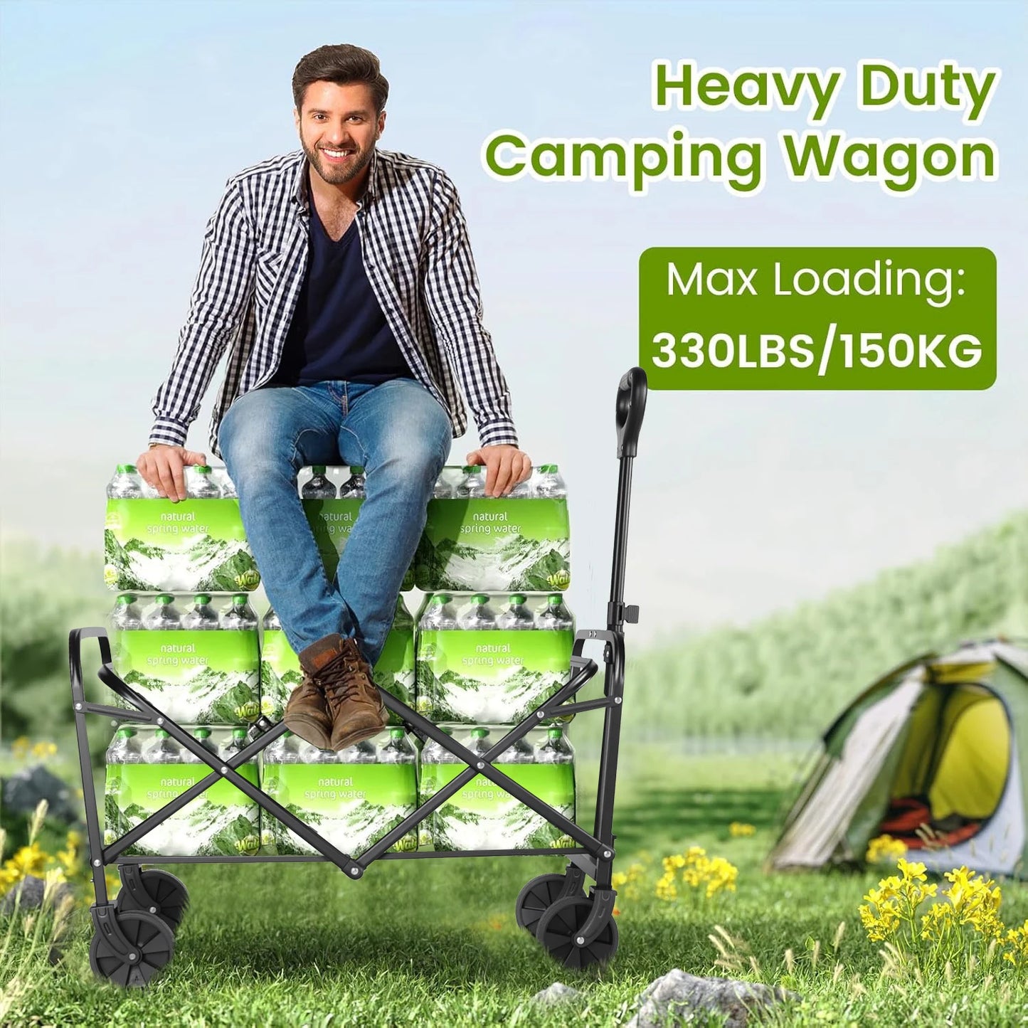 Heavy Duty Foldable Wagon Cart With All Terrain Wheels For Groceries And Beach