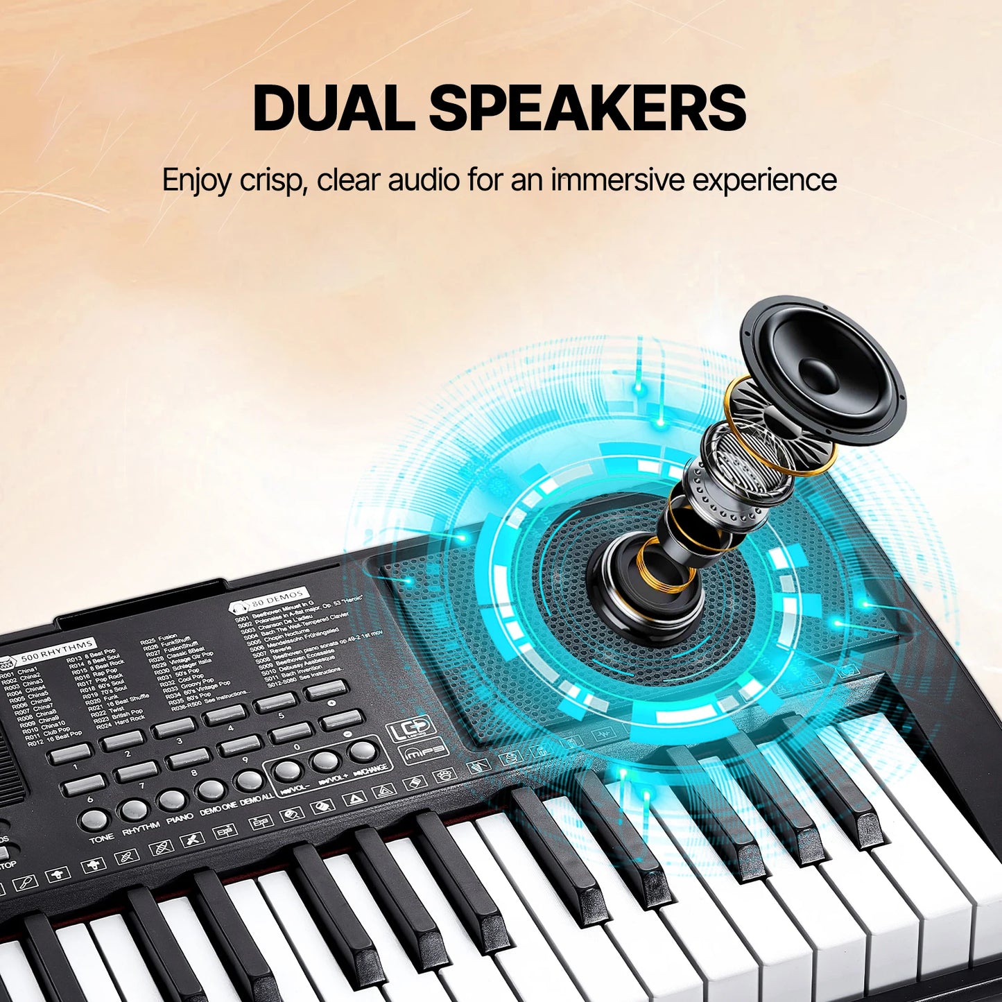 SucceBuy 61 Key Digital Keyboard Piano Portable 200 Tones 200 Rhythms