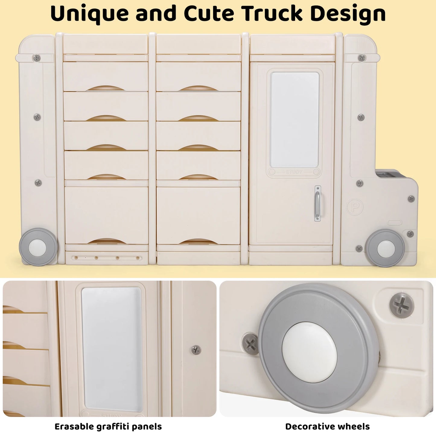 AOOU Kids Truck Shaped Toy Organizer Storage Cabinet