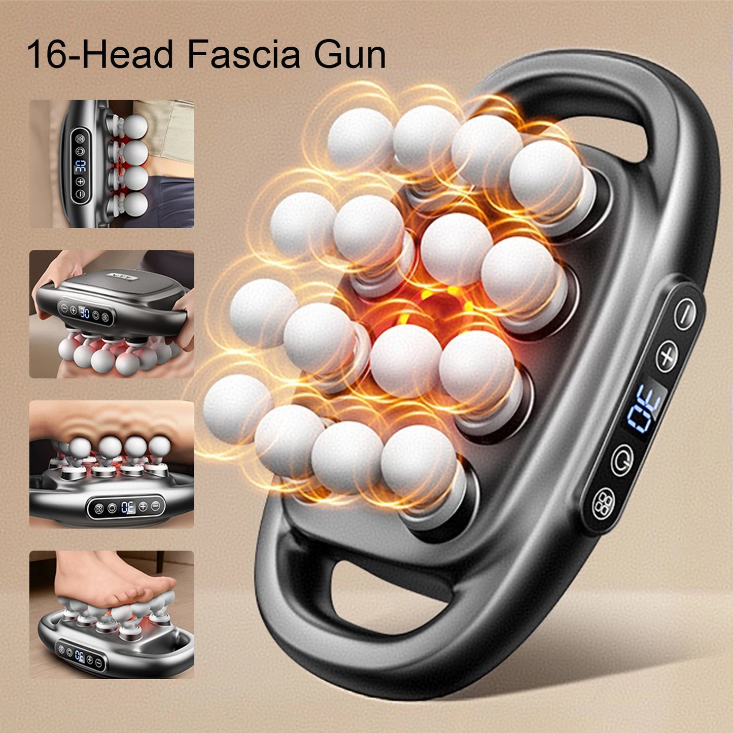 16 Head Fascia Gun High Frequency Vibration Massage For Back Neck Shoulders