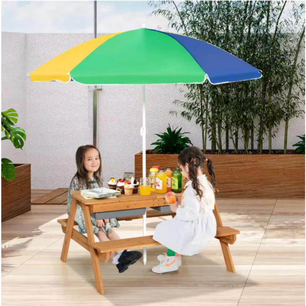 Kids Wooden Picnic Table Bassinet，Perfect for indoor or outdoor use made with durable plastic