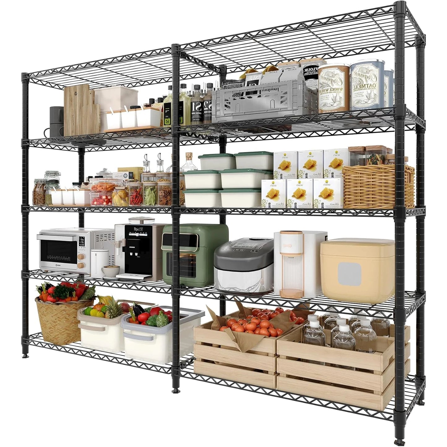 5 Tier Metal Wire Storage Rack L Shaped Industrial Shelving For Kitchen Pantry