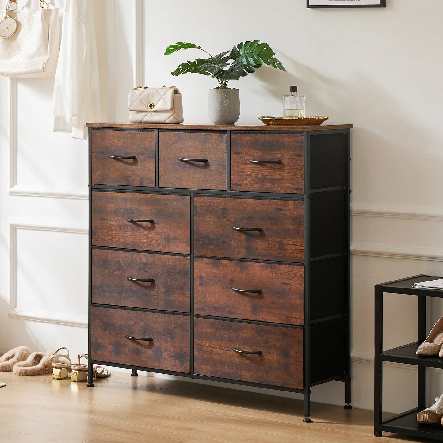 JHK 9 Fabric Storage Drawers Dresser Wardrobe Tall Chest Closet Organizer