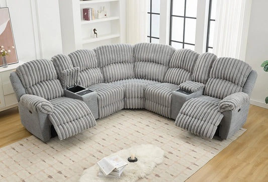 Power Reclining L Shaped Fuzzy Rabbit Plush Sofa USB C Port