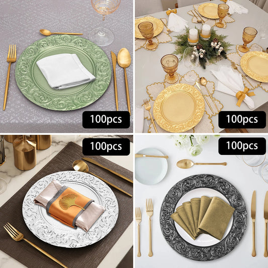 100 Piece Round Charger Plates Set Black Silver Green Gold For Weddings Banquets
