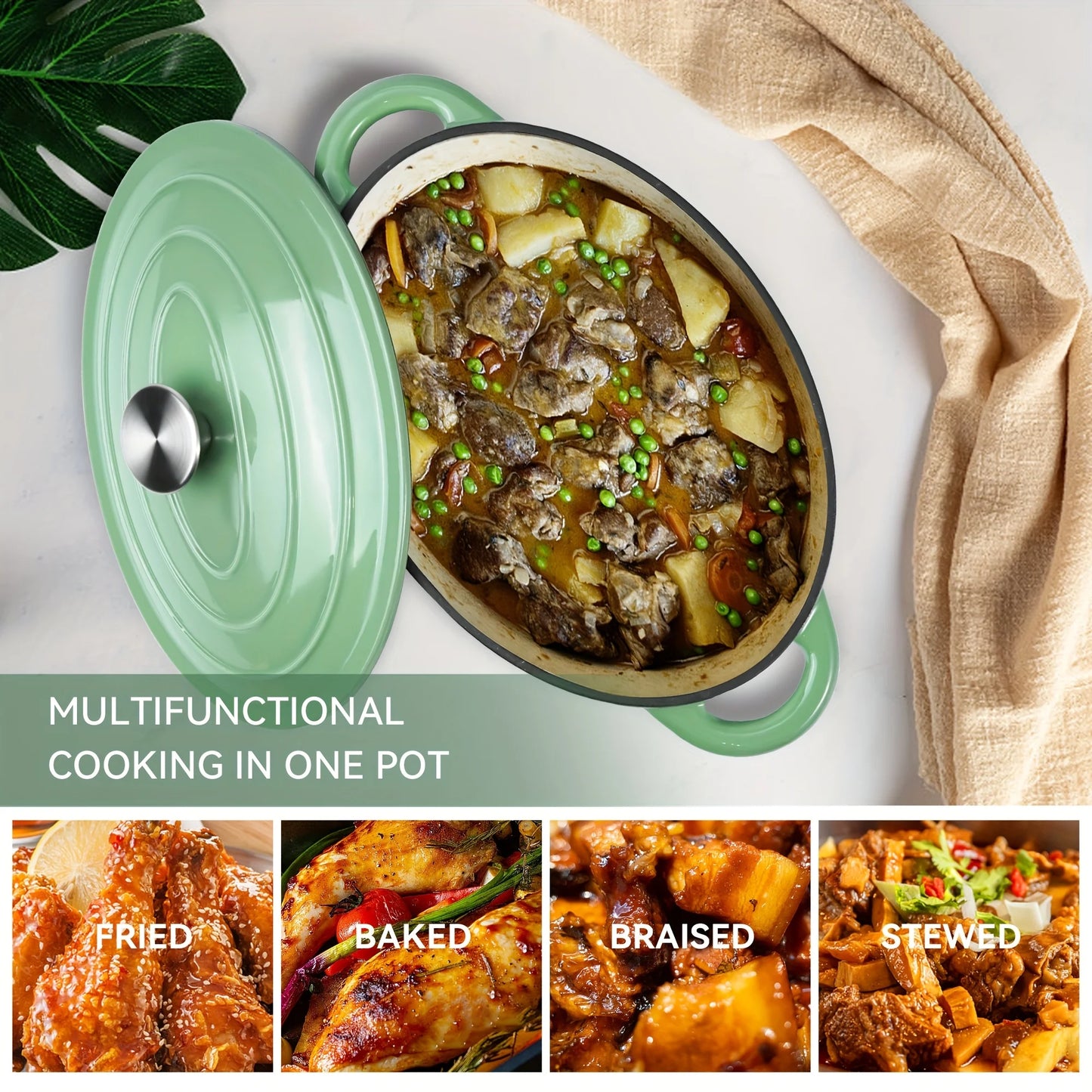 Four Point Five Qt Enameled Cast Iron Dutch Oven With Lid Dual Handles Nonstick