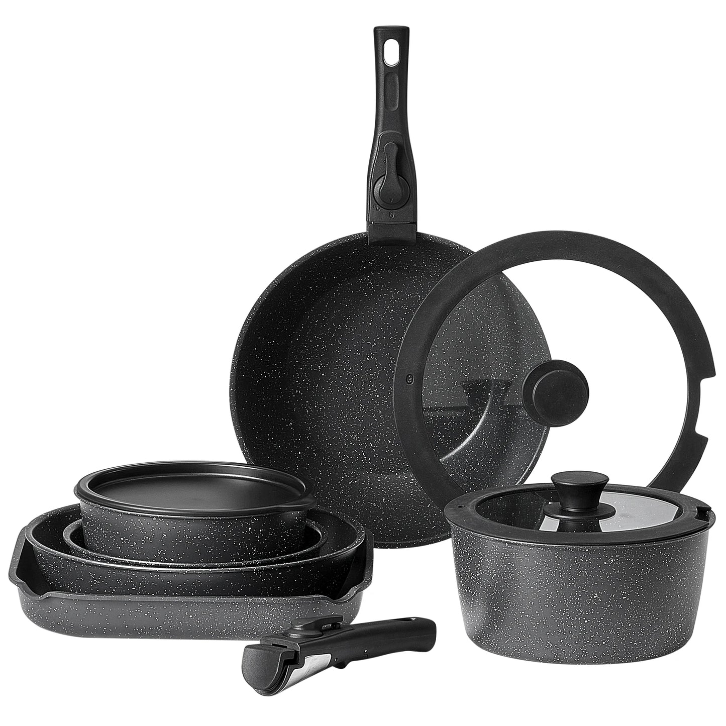 SucceBuy 17 Piece Nonstick Granite Cookware Set Induction Ready Pots And Pans