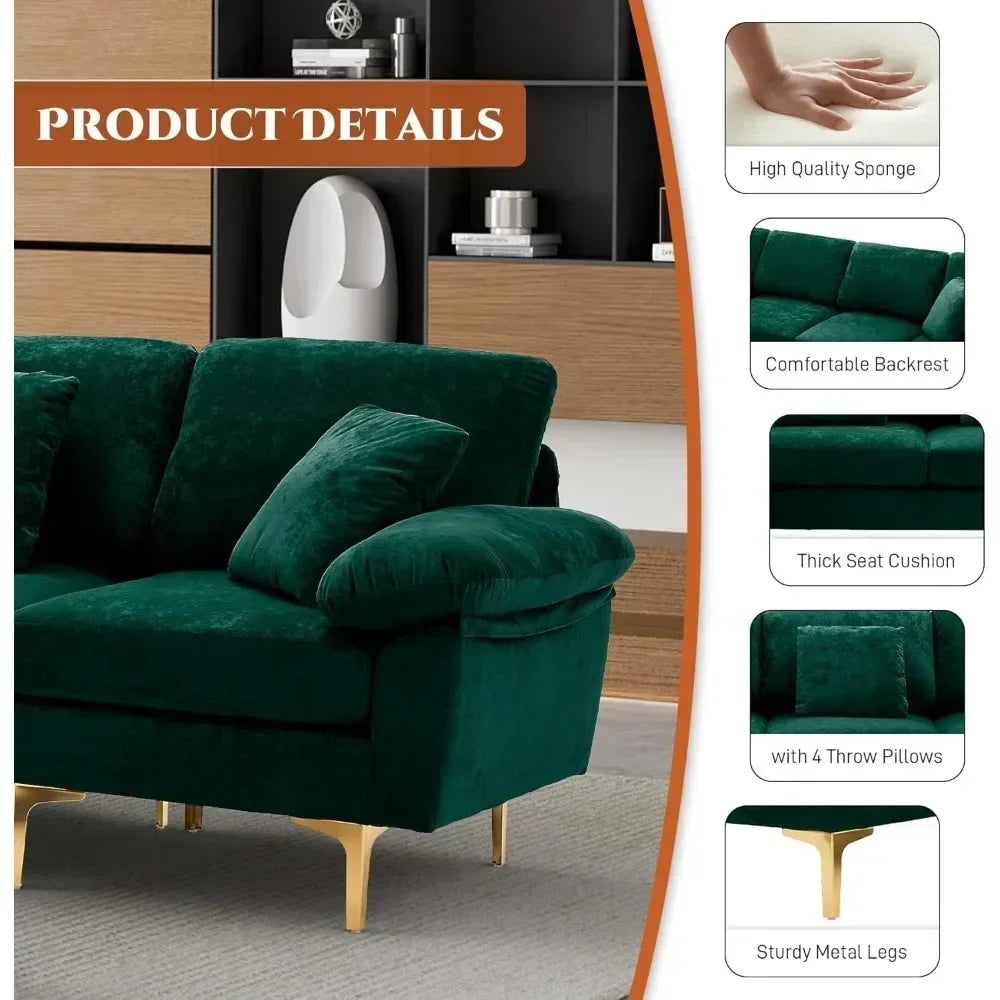 "4-seat u-shaped velvet sofa set with chaise and ottoman for living room"