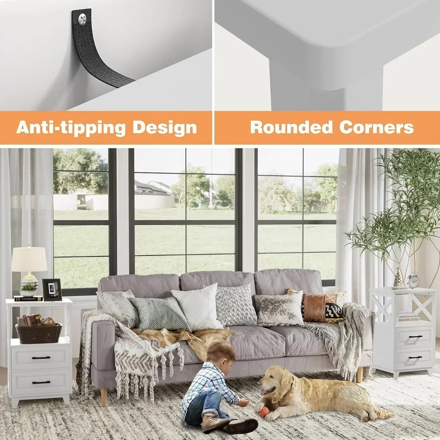 Tall Nightstand Set Of 2 White Side Tables With 2 Drawers