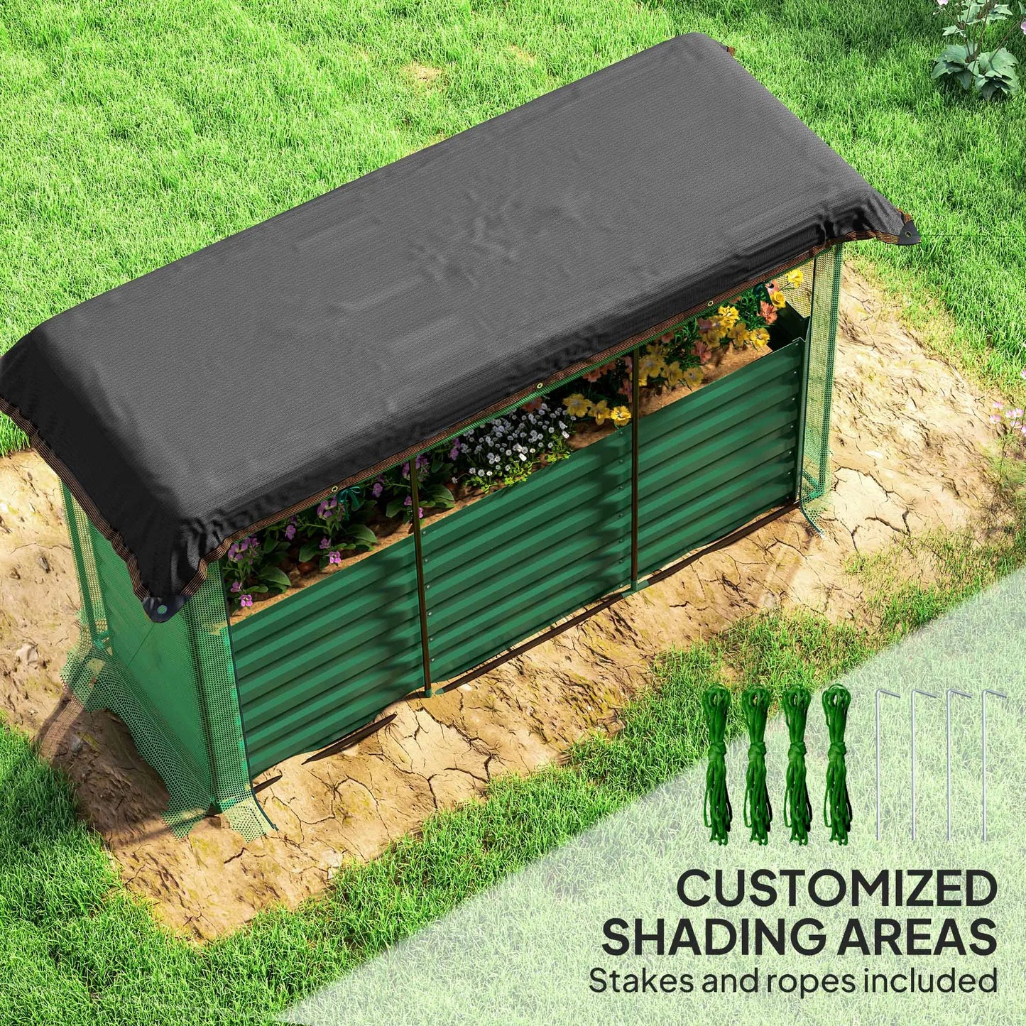 Galvanized Raised Garden Bed with Crop Cage & Shade Cloth, Green