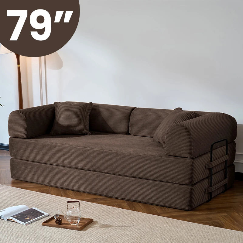 79 Inch Folding Sofa Bed Corduroy Upholstered Loveseat Sleeper For Living Room