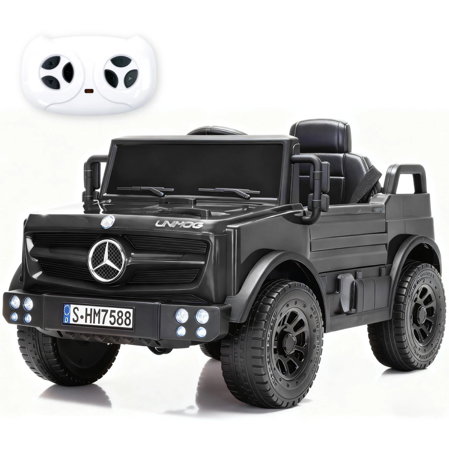 12V Mercedes Unimog Ride On Car For Kids Remote Control Led Lights Music Player