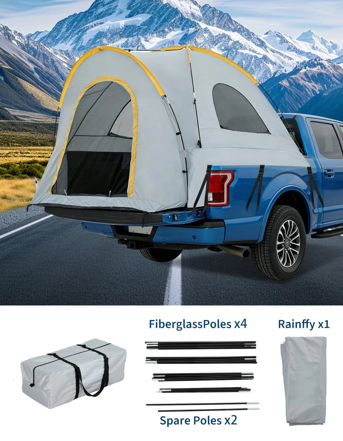 Waterproof Double Layer Truck Bed Tent With Awning 210D Oxford Fits 5 To 6 Feet