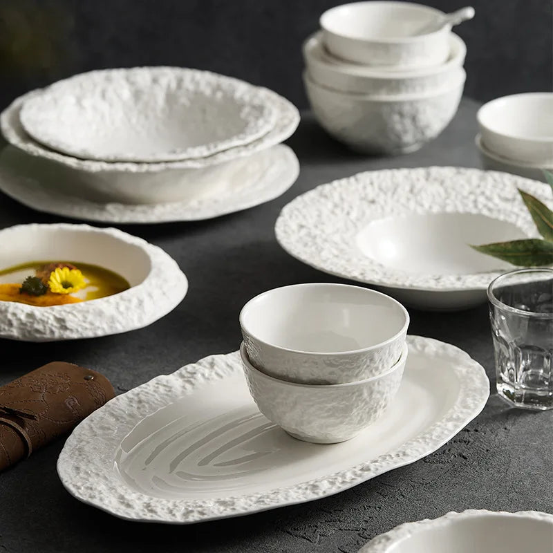 White Ceramic Tableware Set With Bowls And Chopsticks Luxury Porcelain