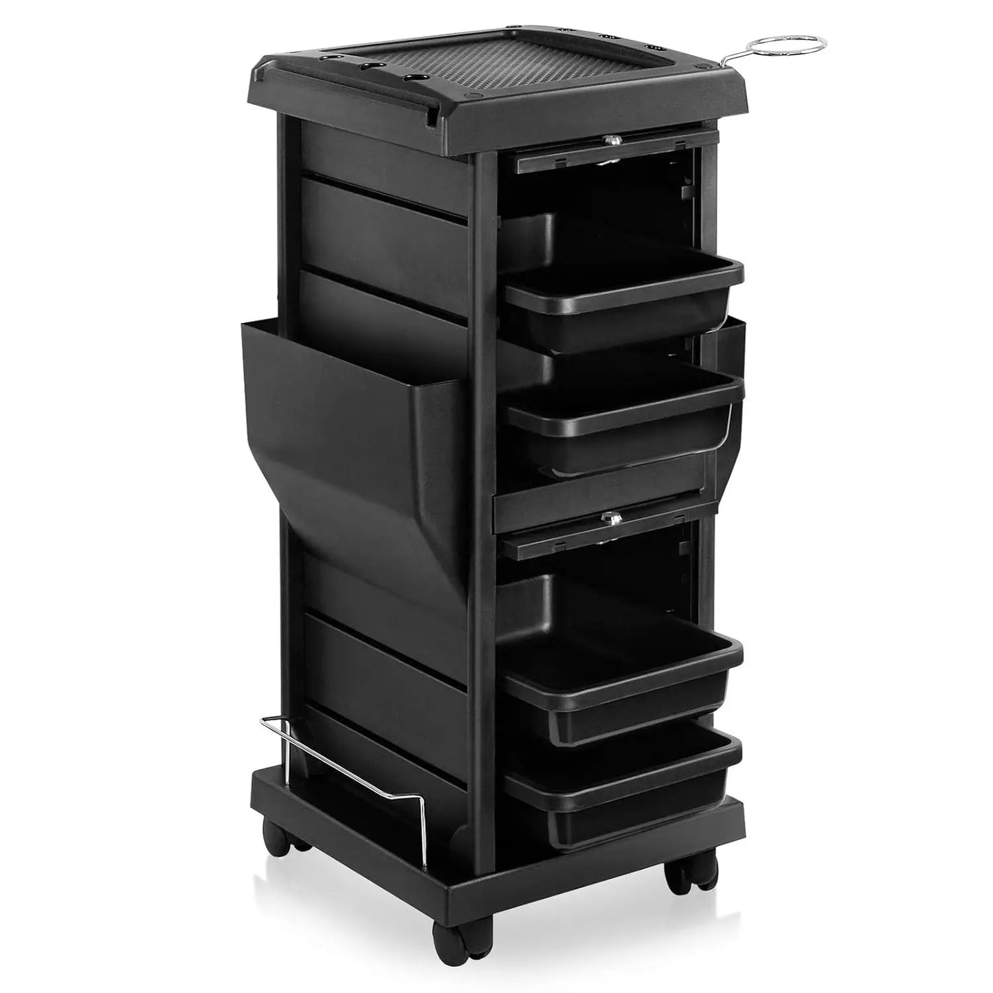 Locking Rolling Trolley Cart With Pockets For Salon Use Black