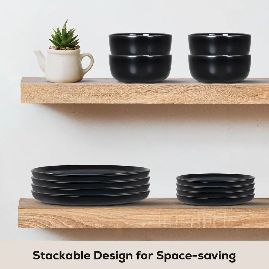 Ceramic Dinnerware Set 18 Pcs for 6 Stoneware Plates and Bowls Chip Resistant