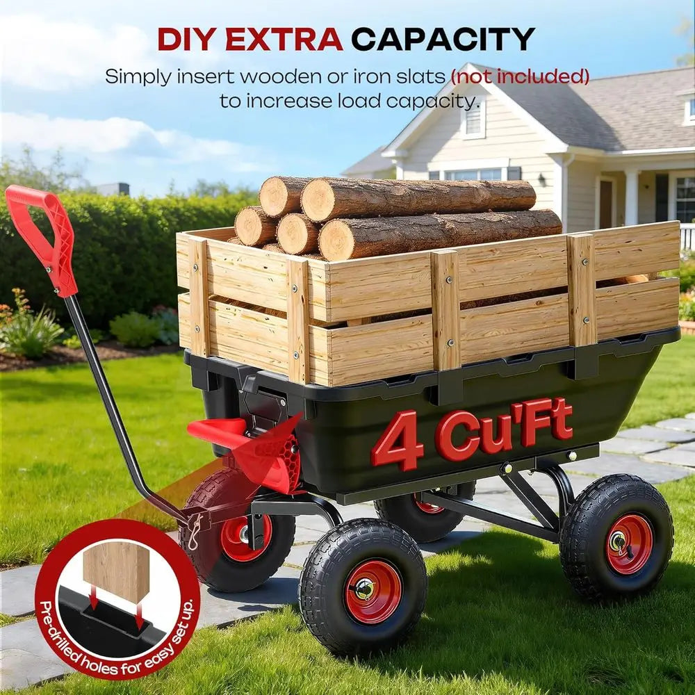 900 Lb Garden Dump Cart Heavy Duty Wheelbarrow 10 Inch Pneumatic Tires