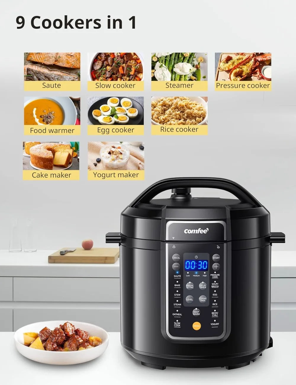 12 In 1 Electric Pressure Cooker 6 Quart Rice Cooker Slow Cooker Yogurt Maker