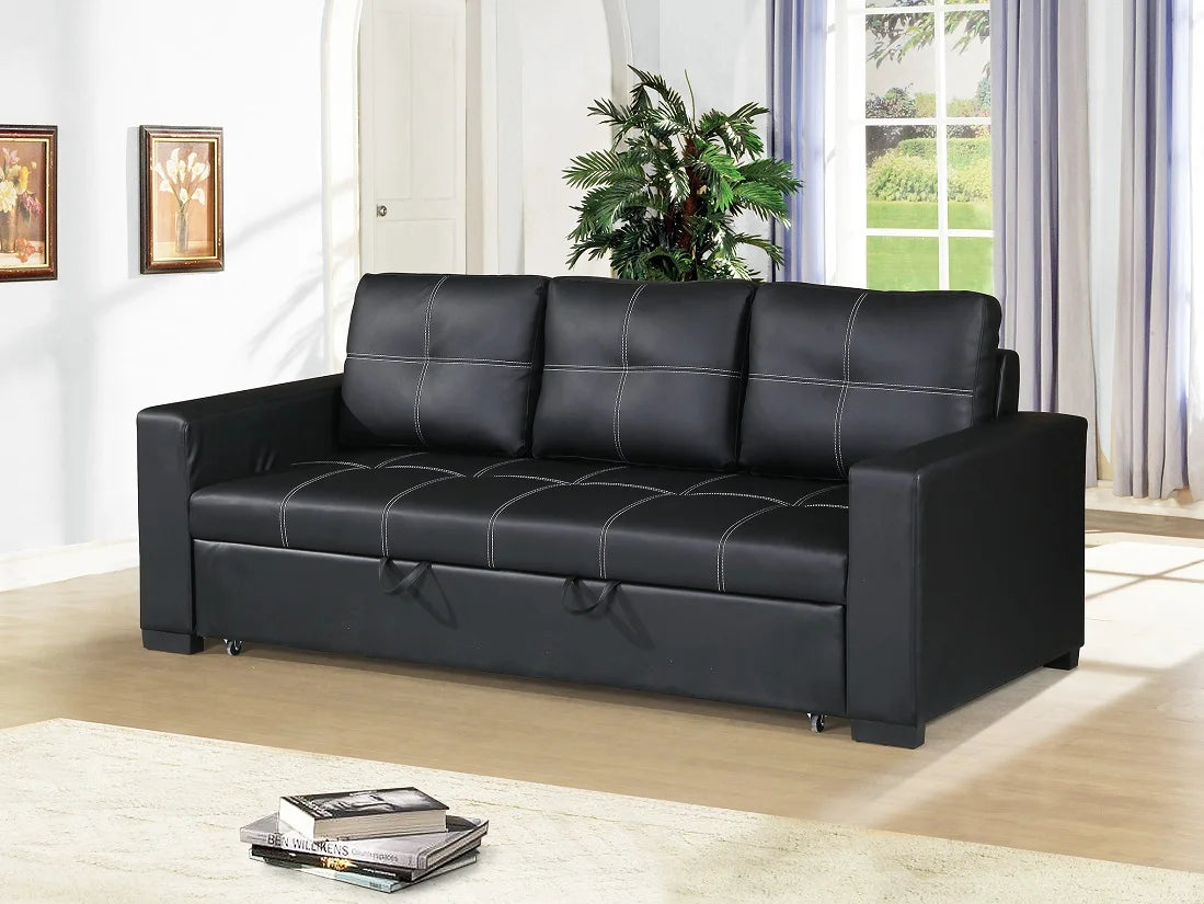 Sectional Sofa Convertible Pull Out Bed Faux Leather Tufted