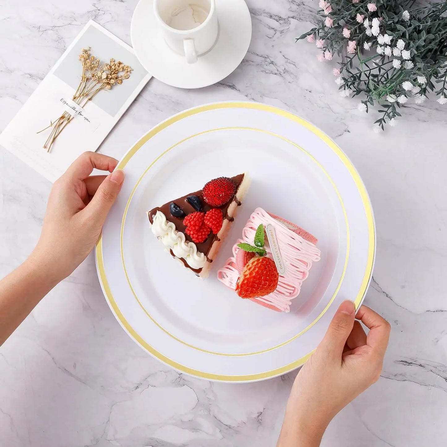 Gold Disposable Party Plates Set 200 Pcs 100 Dinner And 100 Dessert For Weddings