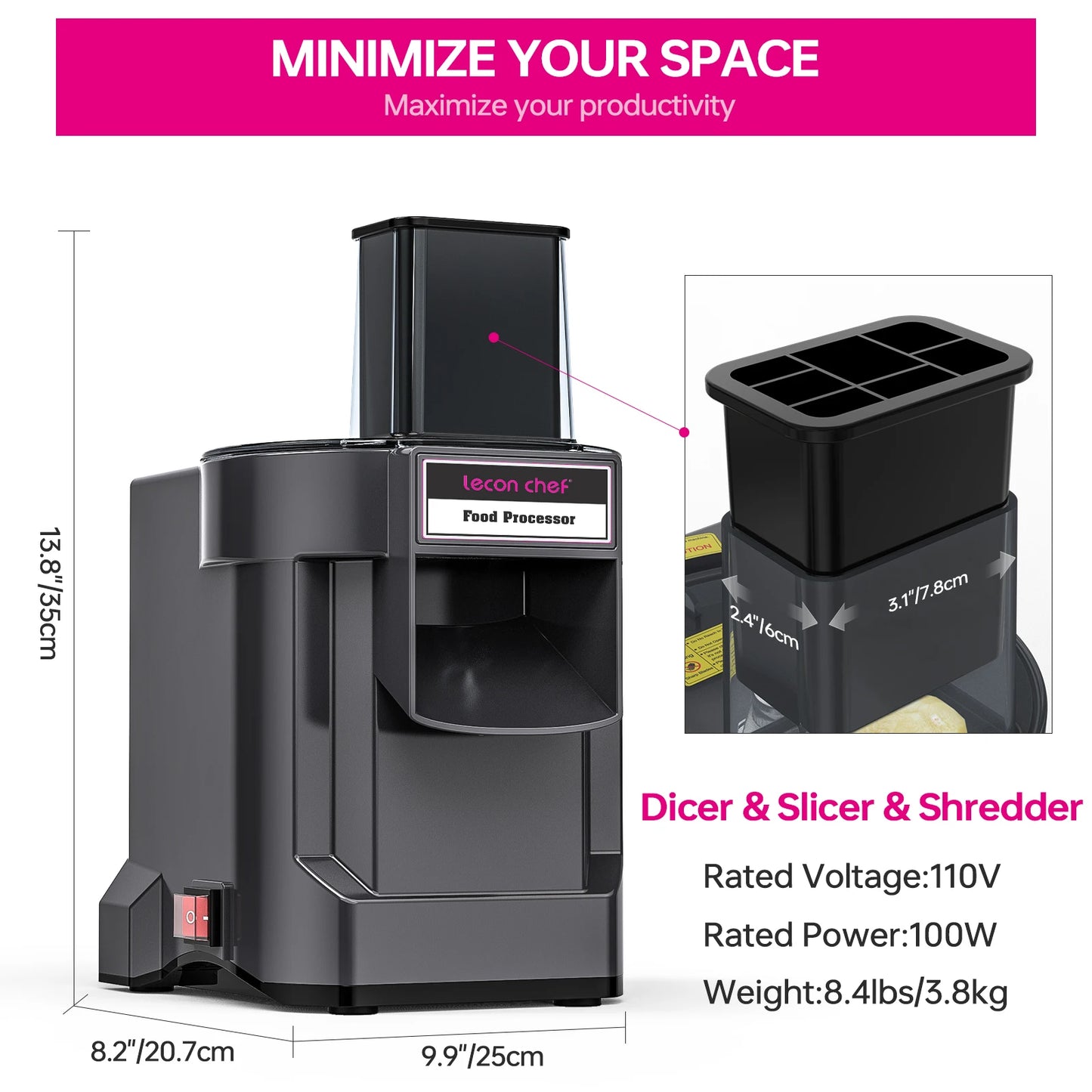 Lecon Chef 3 in 1 Electric Food Processor Vegetable Dicer Chopper Potato Cutter Onion Slicer with 3 Stainless Steel Blades