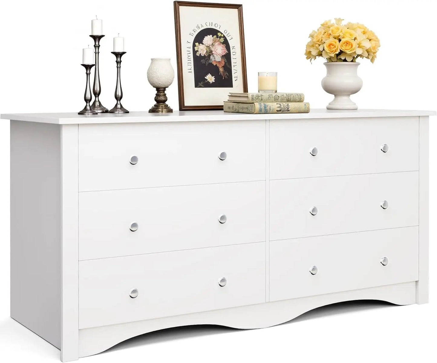 JUMMICO Modern Dresser With 6 Drawers Wide Storage Tower For Bedroom