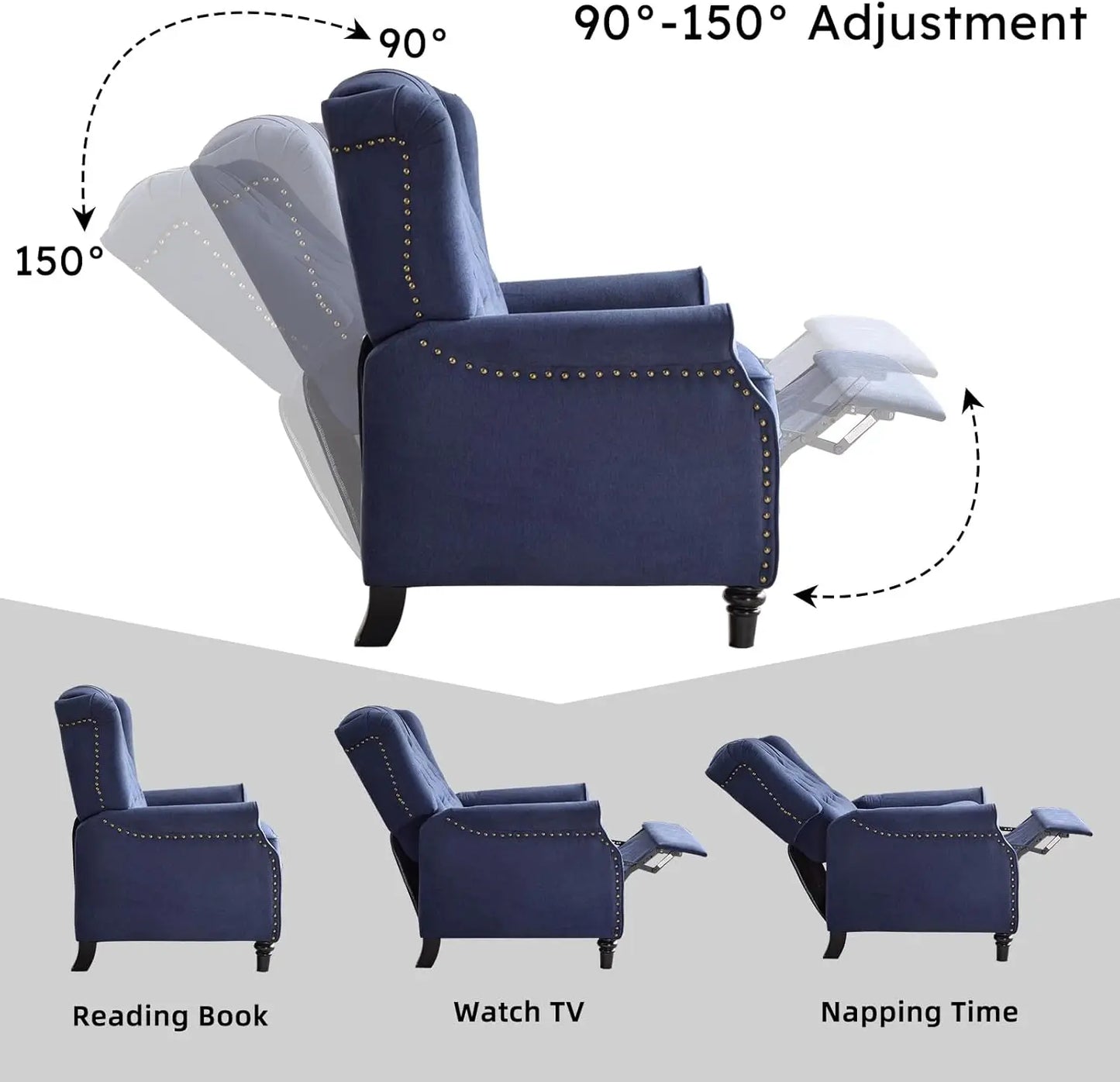 EBELLO Push Back Fabric Recliner Chair With Padded Seat For Living Room