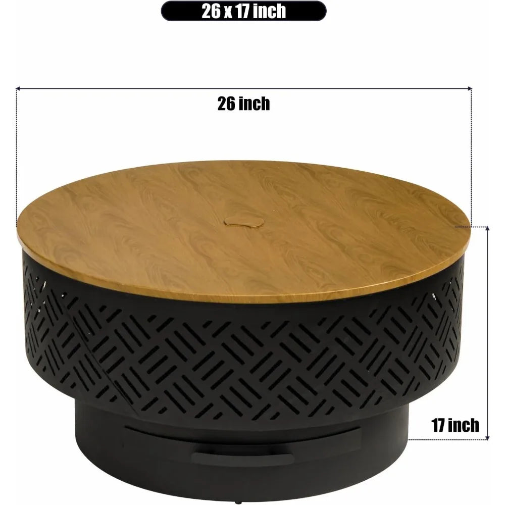 Outdoor Wood Burning Fire Pit With Grill Lid And Fire Poker