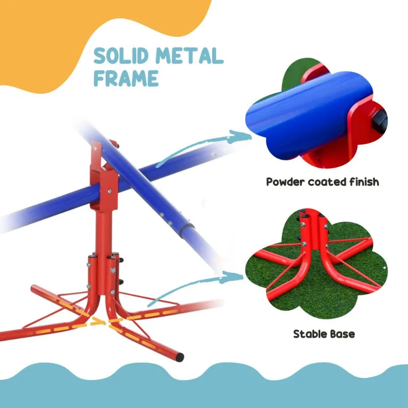 360° Children's Rotating Seesaw, 4-seater Seesaw Outdoor Playground Equipment, Suitable for Children Aged 3-8 Years Old