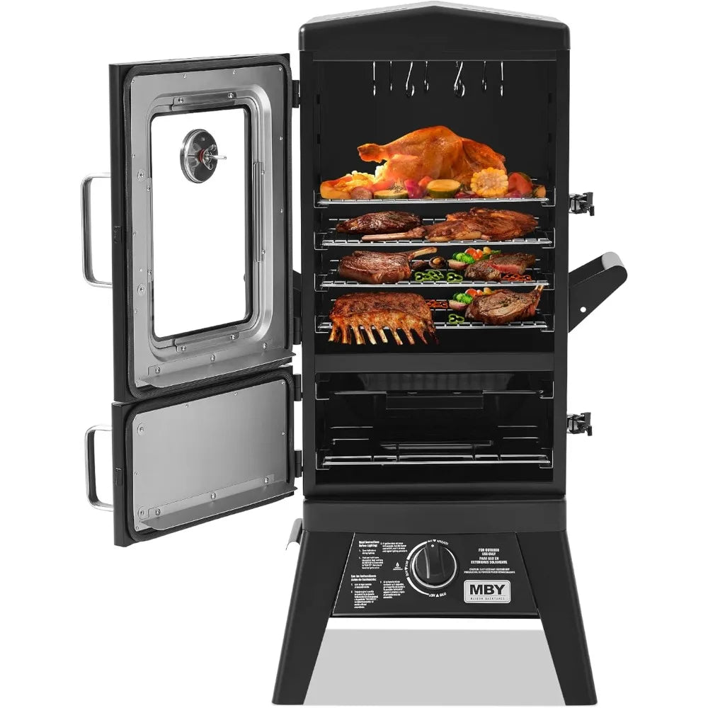Propane Smoker With Cover Vertical Gas Grill Temp Control