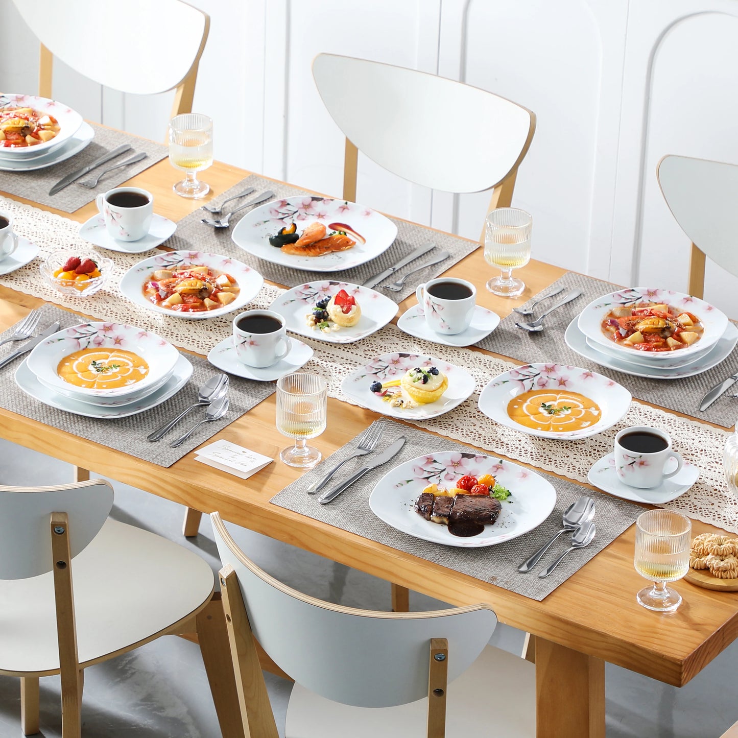 Veweet Annie 30 Piece Porcelain Dinnerware Set Floral Pink Service For 6