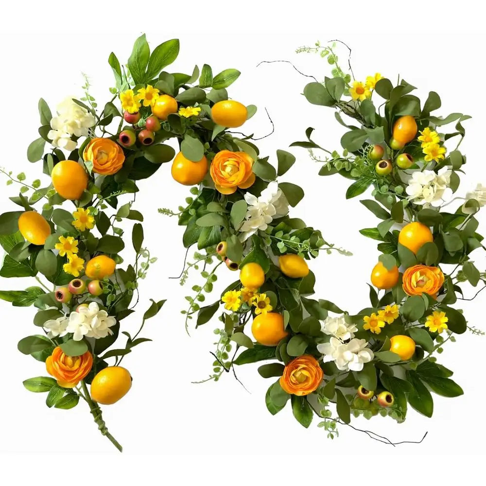 66 Inch Artificial Lemon Garland With Peonies Hydrangeas Wall Window Decor