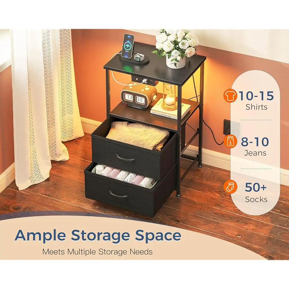 Nightstand Set Of 2 With Charger Station USB Ports