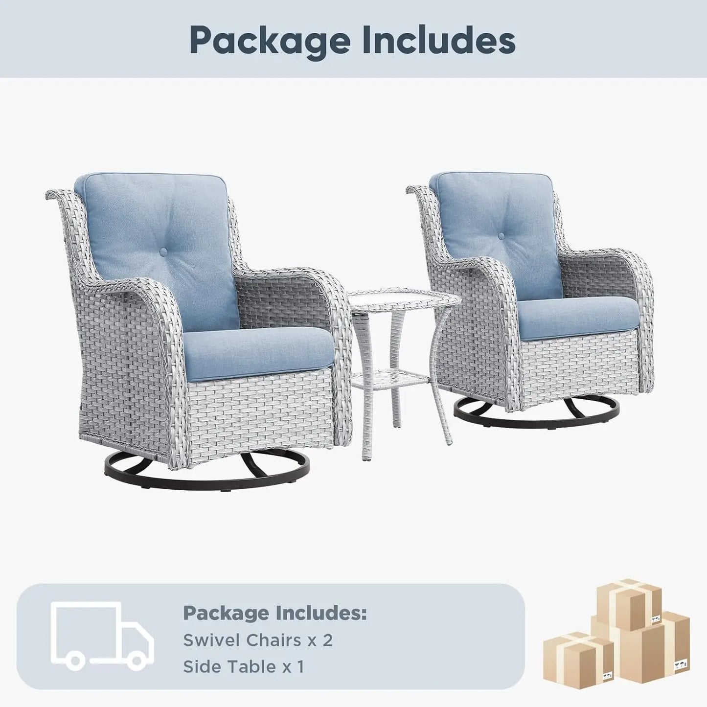 Patio Wicker Swivel Rocker Chairs Outdoor Furniture Set With Rattan Side Table
