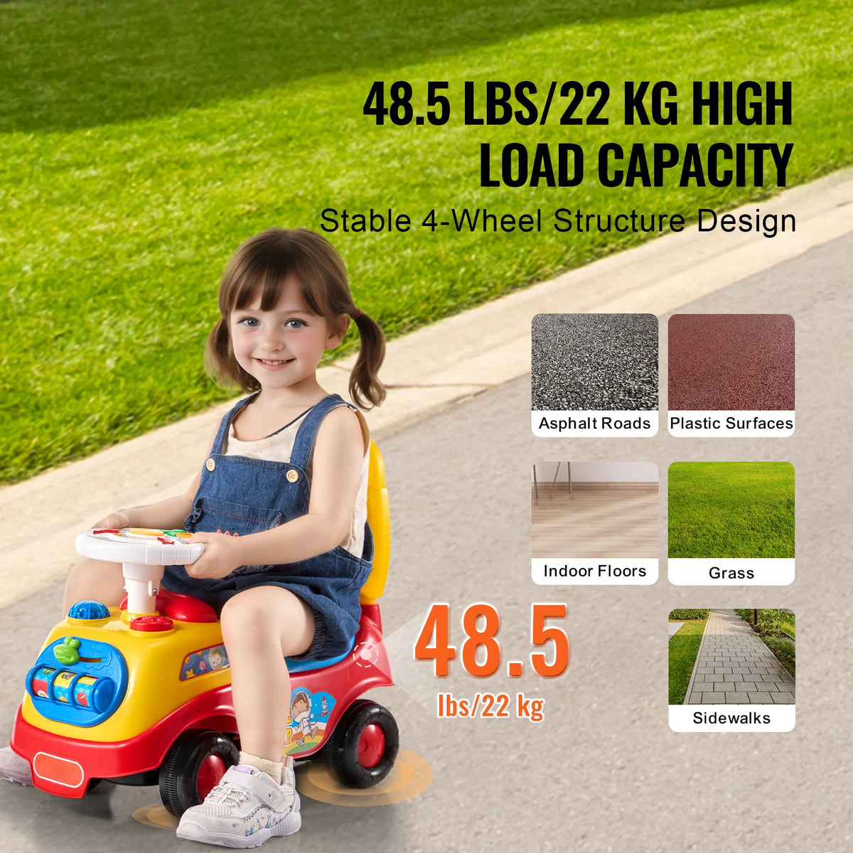 Toddler Ride On Push Car Music Steering Wheel Sit To Stand Kids Storage 0 To 3Y