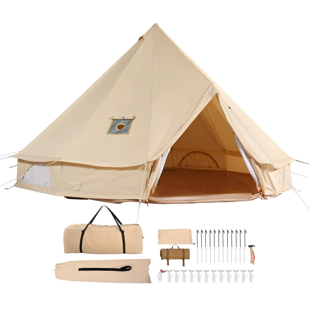 SucceBuy Canvas Bell Tent With Chimney Vent For 4 Season Camping Sleeps 8
