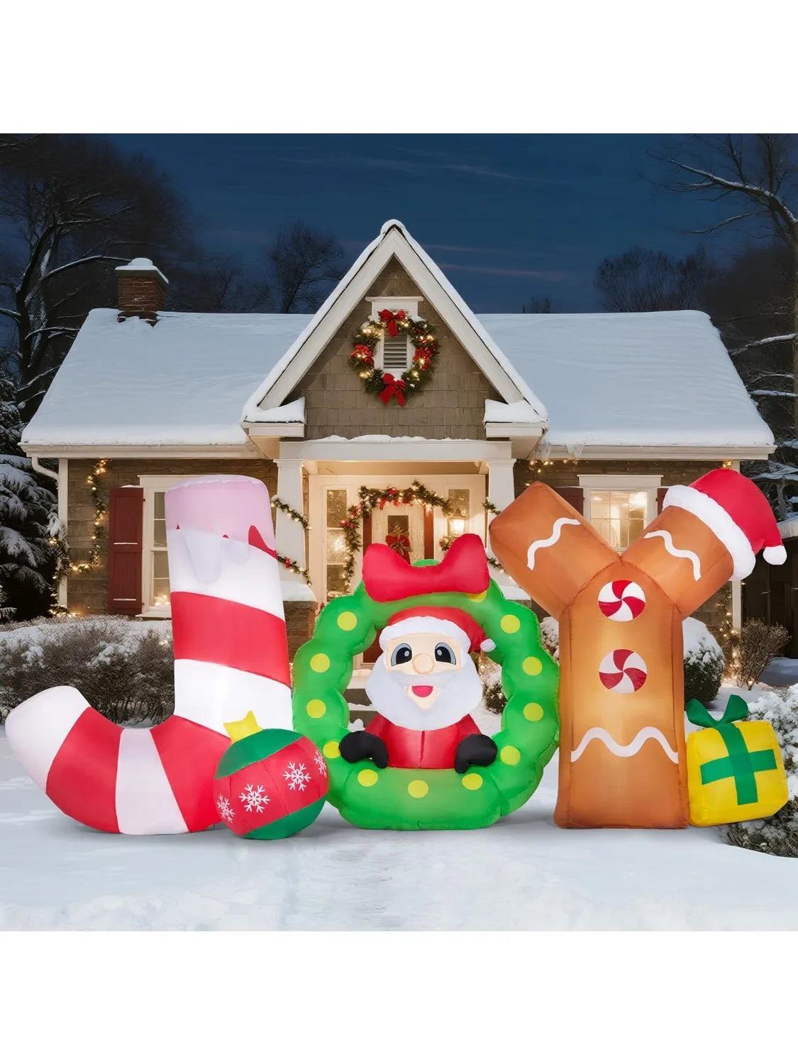 JOYFY 8 FT Long Christmas Inflatable Decoration Blow Up Joy with Santa with Build-in LEDs for Xmas Party Decor Christmas Gift