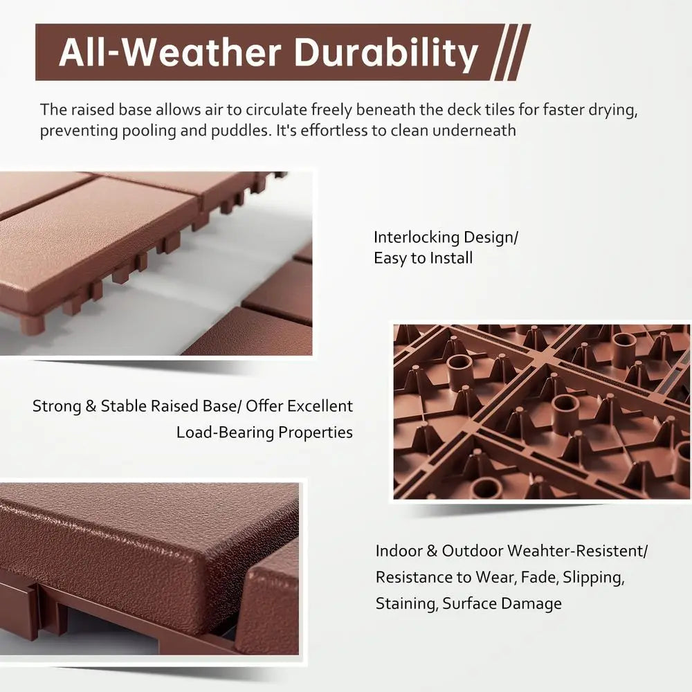 Interlocking Deck Tiles, Patio Deck Tiles, 44 Pack Deck Tiles Interlocking Outdoor All Weather, 12"x12", 8 Slat, 44 Sq. t, Highl