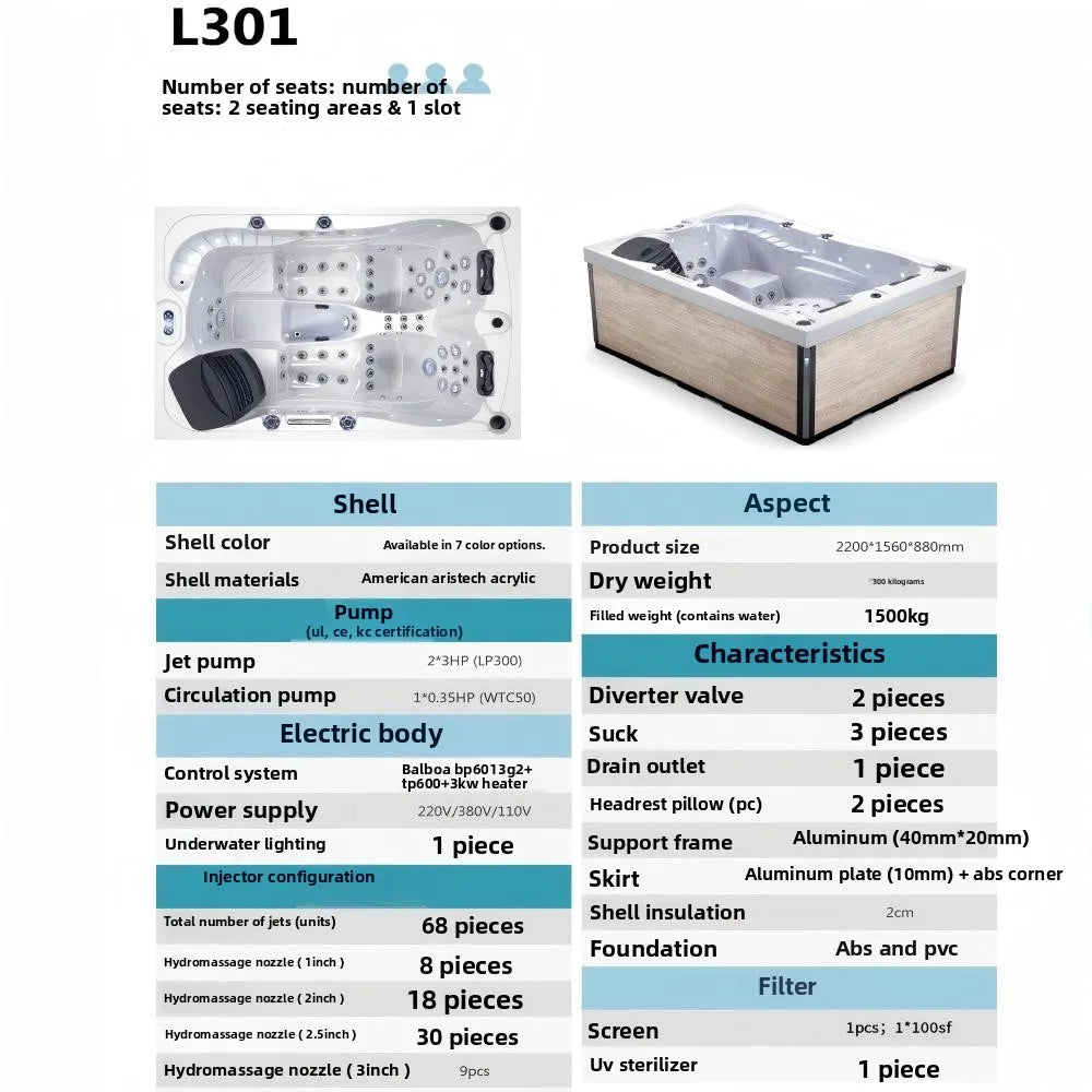 Outdoor Jacuzzi Spa Hot Tub Large Acrylic Massage Bathtub Thermostatic Villa