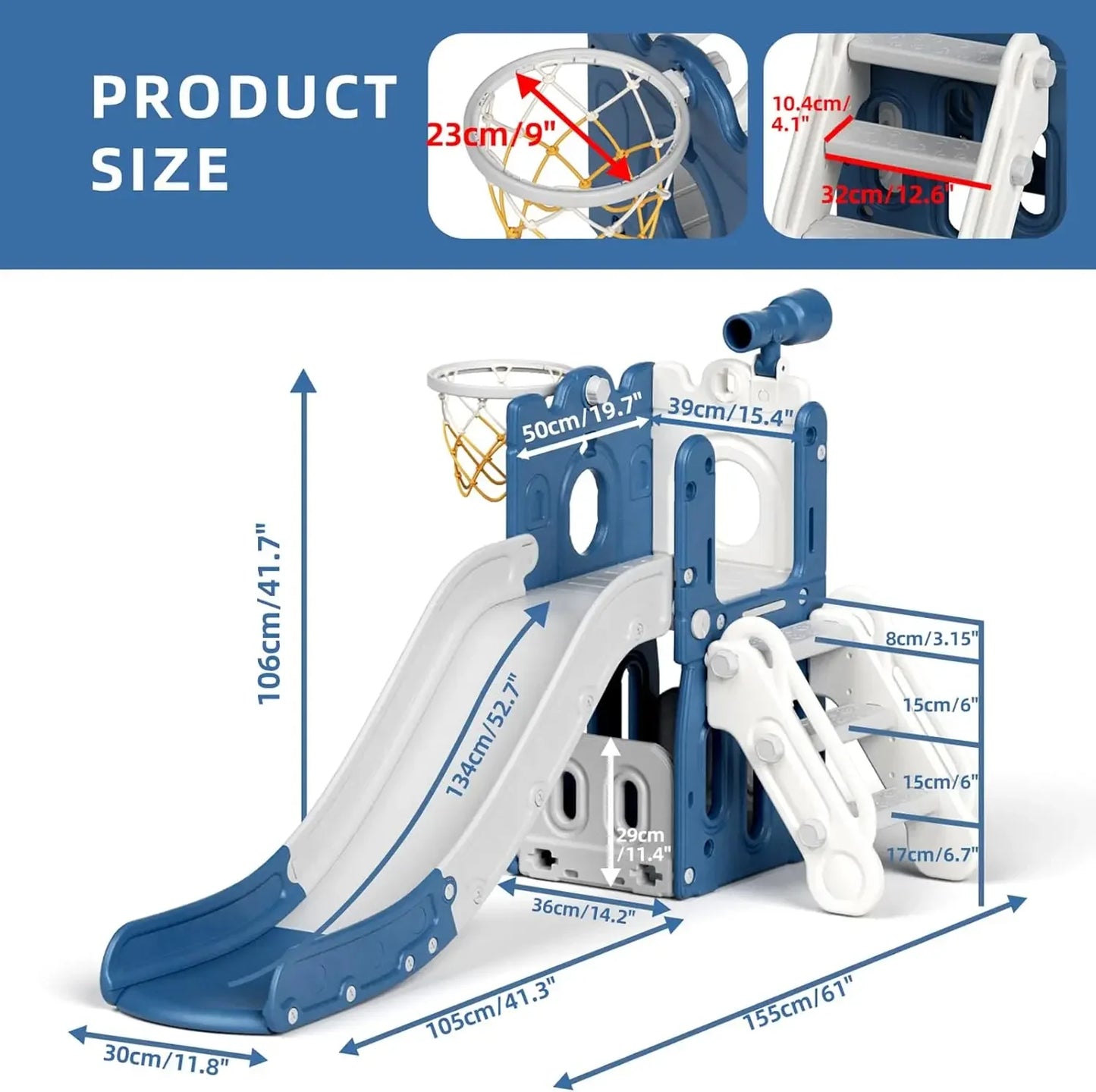 Toddler 7 In 1 Outdoor Playset Slide Climber Hoop Telescope