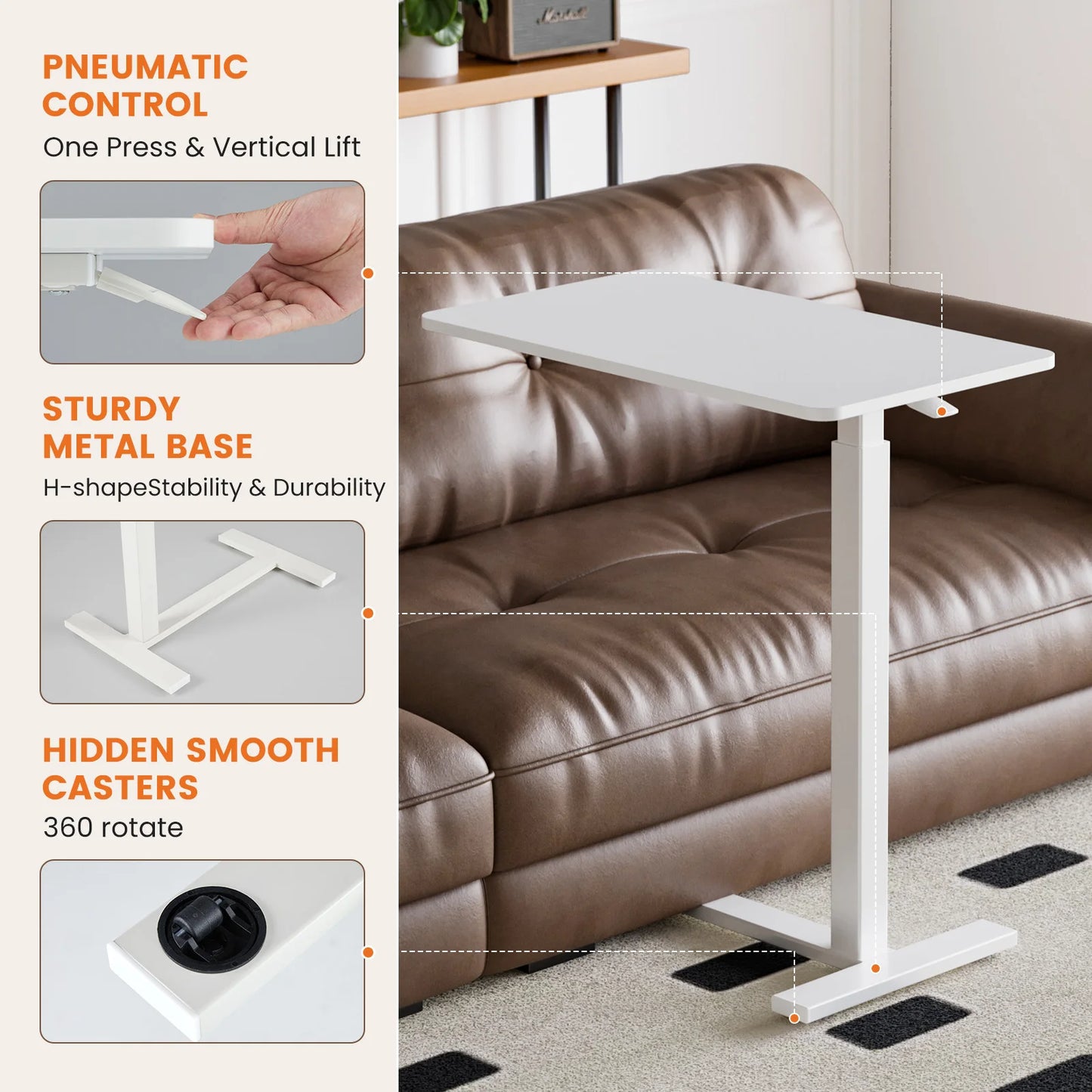 Overbed Bedside Sofa Table With Adjustable Height Desk