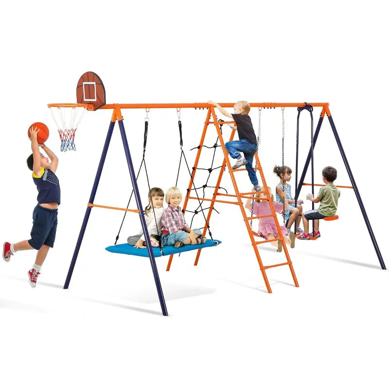 Nova Outdoor Metal Swing Set For Kids Climbing Ladder Hoop