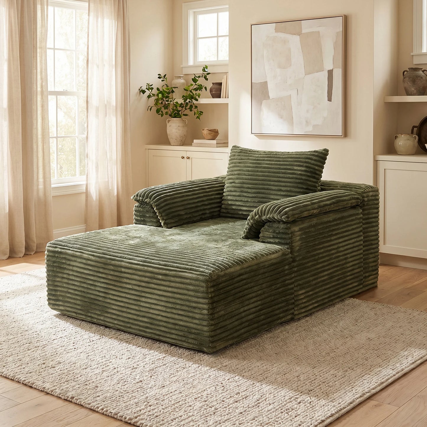 67 Inch Oversized Sofa Bed Corduroy Lounge Chair With Armrests And Pillows