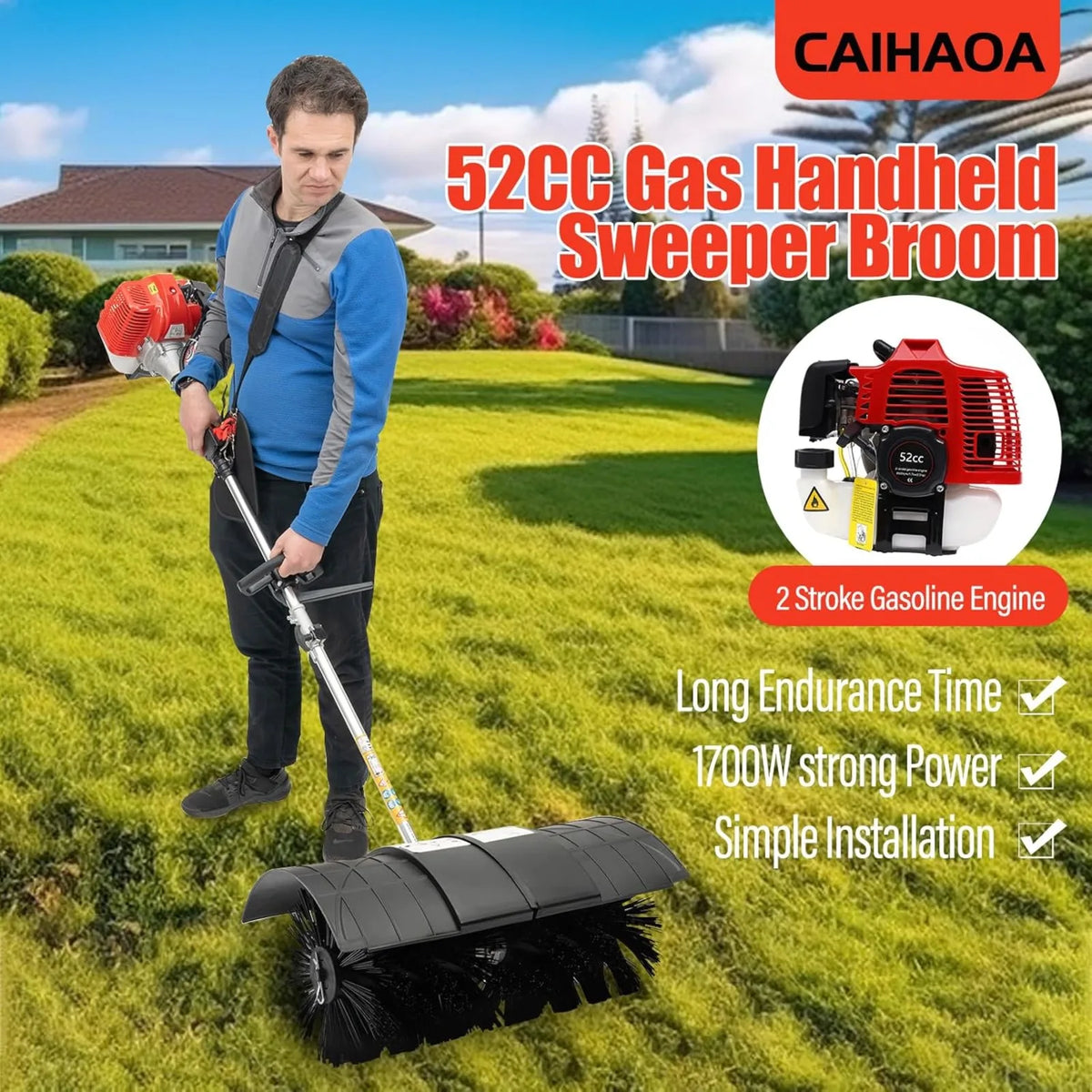 52CC Gas Powered Handheld Leaf Sweeper Outdoor Yard Lawn Broom