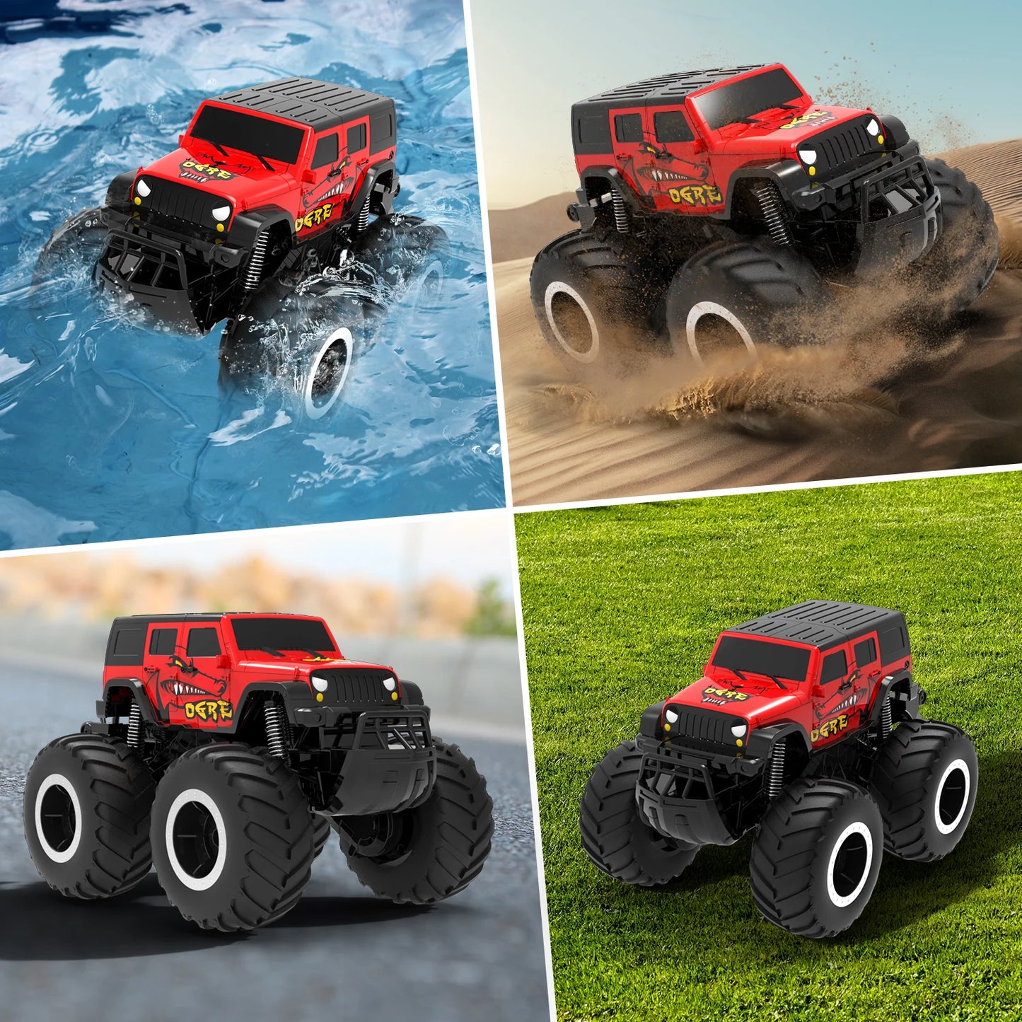 STEMTRON Amphibious Remote Control Car Toys for Boys 2.4 GHz 1:16 All Terrain Off-Road RC Car Waterproof RC Monster Truck