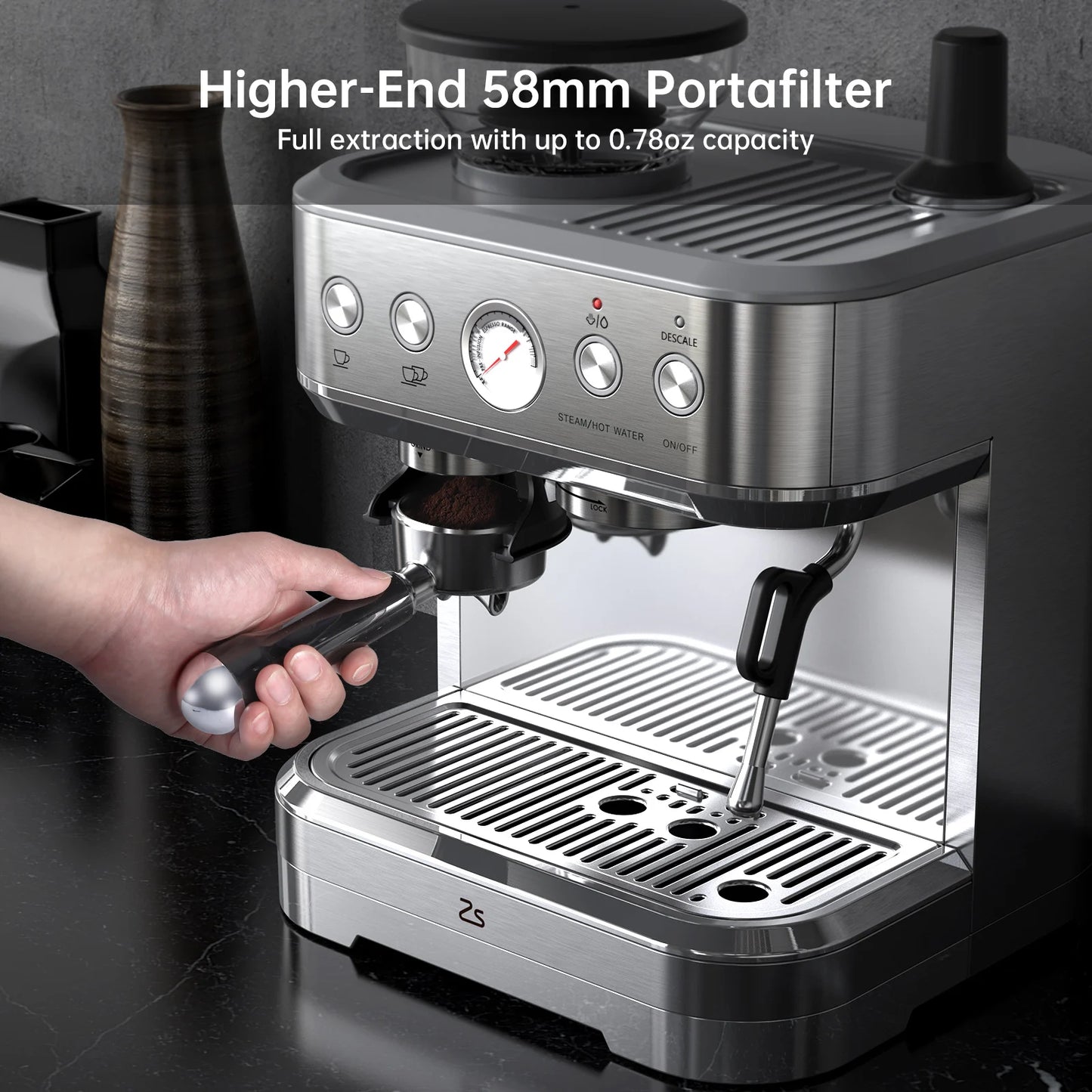 Espresso Machine With Grinder Stainless Steel 15 Bar Coffee Maker With Milk Frother